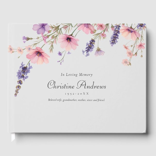 Wildflower "In Loving Memory" Funeral Guest Book (Front)