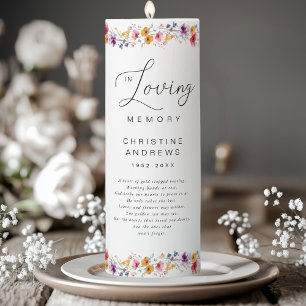 Wildflower "In Loving Memory" Memorial Funeral  Pillar Candle
