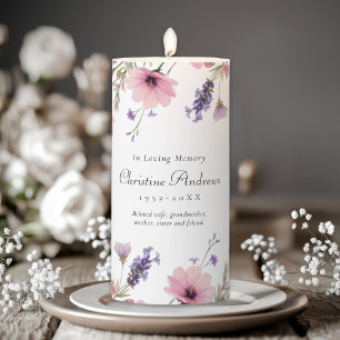 Wildflower "In Loving Memory" Memorial Funeral Pillar Candle
