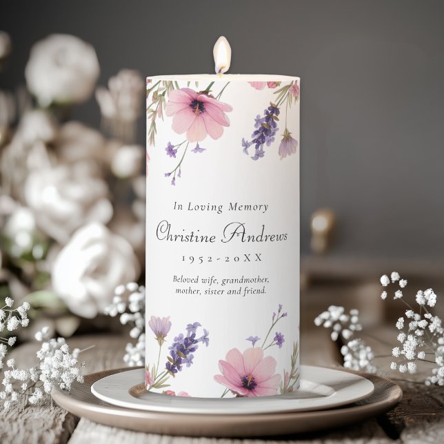 Wildflower "In Loving Memory" Memorial Funeral Pillar Candle (Wildflower "In Loving Memory" Memorial Funeral Pillar Candle)