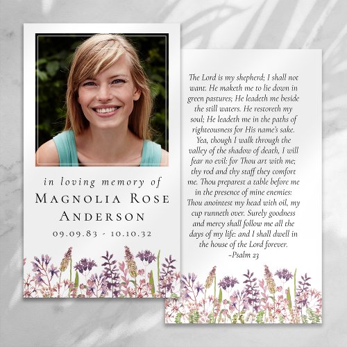 Wildflower In Loving Memory Memorial Prayer Card