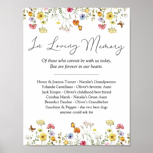 Wildflower In Loving Memory Memorial Wedding Sign
