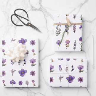Wildflower in purple watercolor wrapping paper sheets
