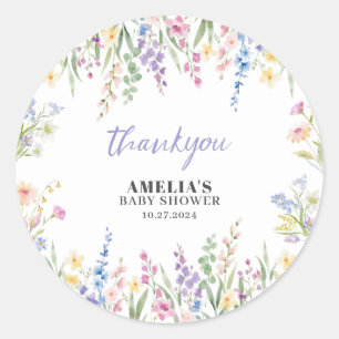 Wildflower Is On The Way Pastel Floral Baby Shower Classic Round Sticker