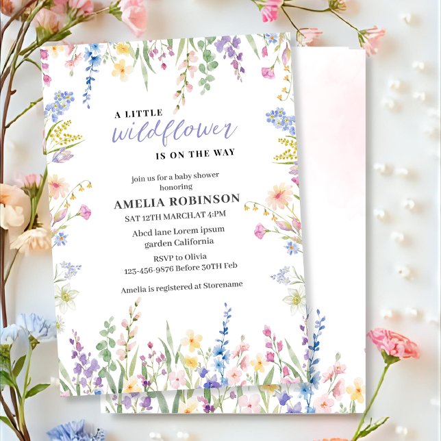 Wildflower Is On The Way Pastel Floral Baby shower Invitation (Creator Uploaded)