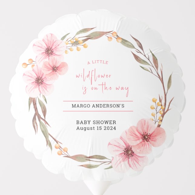 Wildflower Is On The Way Pink Baby Shower Balloon (Front)
