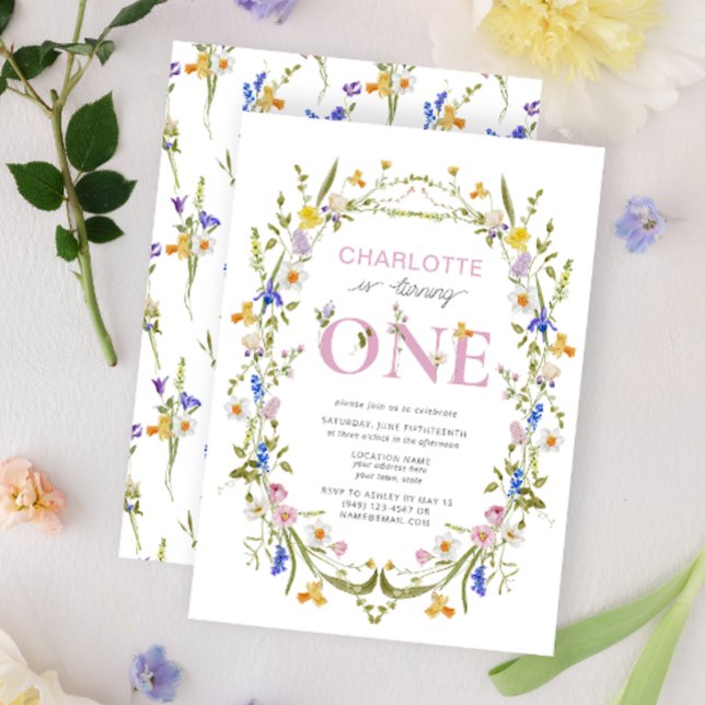 Wildflower Is Turning One Summer Girl 1st Birthday Invitation (1st Birthday Invitation)