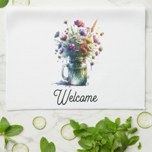 Wildflower Jar Vase Watercolor Kitchen Towel