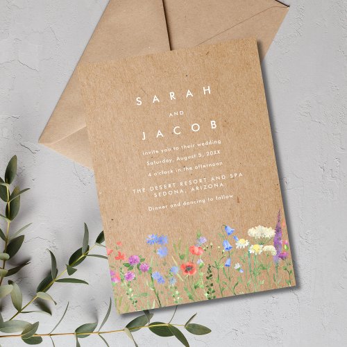 Wildflower Kraft Paper Rustic Wedding Invitation