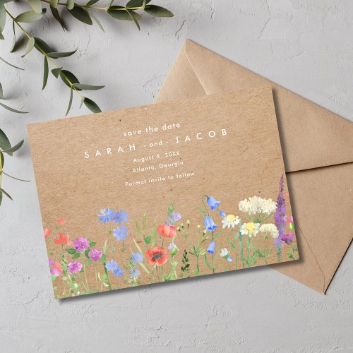 Wildflower Kraft Paper Rustic Wedding  Save The Date