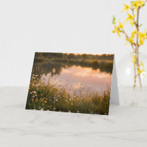 Wildflower Lake Sunset Blank Greeting Card