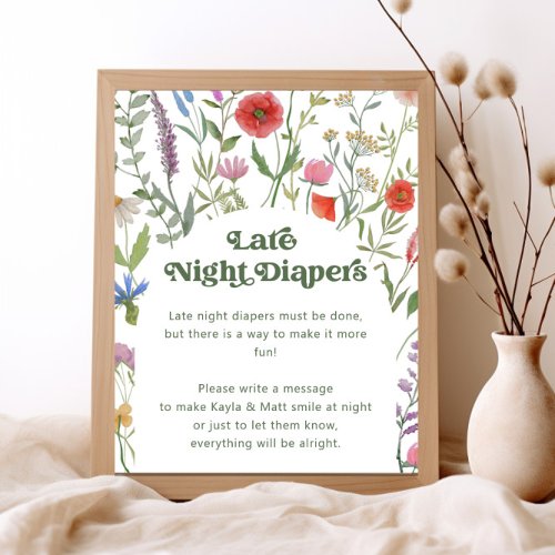 Wildflower Late Night Diapers Baby Shower Poster