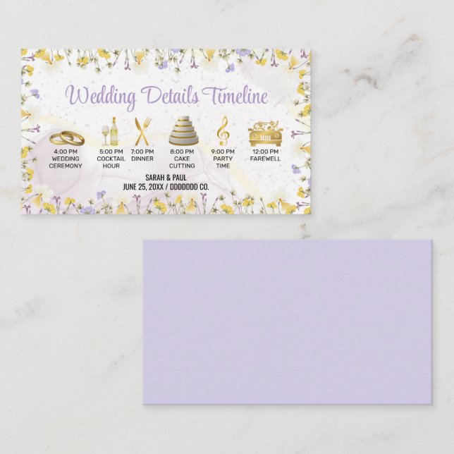 Wildflower Lavender and Yellow Floral Wedding Enclosure Card (Front/Back)