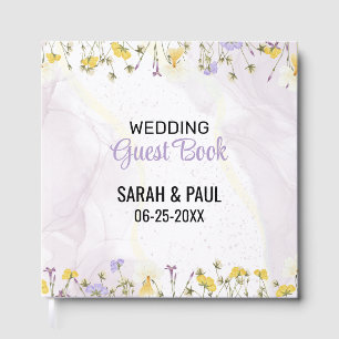 Wildflower Lavender And Yellow Floral Wedding Foil Guest Book