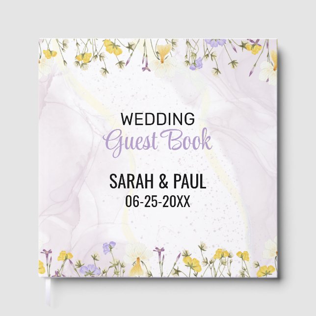 Wildflower Lavender And Yellow Floral Wedding Foil Guest Book (Front)