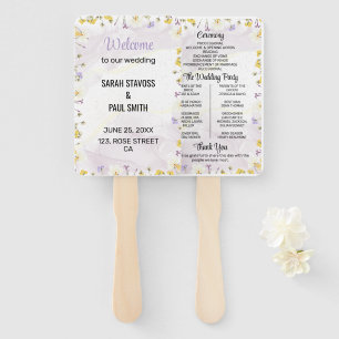 Wildflower Lavender and Yellow Wedding program Hand Fan