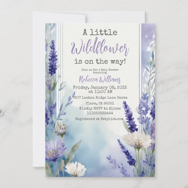 Wildflower Lavender Blue Floral Baby Shower  Invitation (Front)
