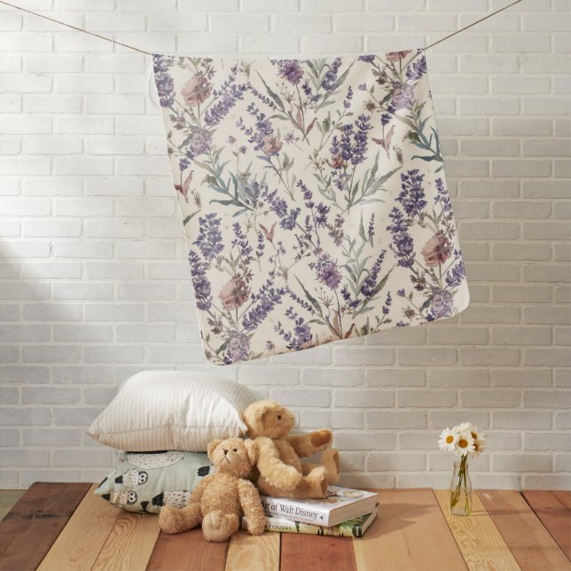 Wildflower Lavender Boho Botanical Floral Pattern Baby Blanket (In Situ)