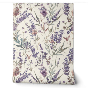 Wildflower Lavender Boho Botanical Floral Pattern Wallpaper