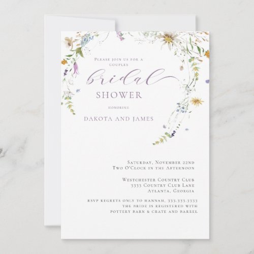  Wildflower Lavender Floral Couples Bridal Shower Invitation