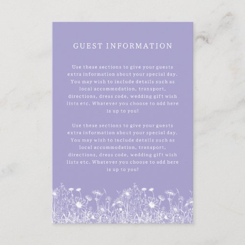 Wildflower Lavender Guest Information Card