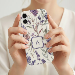 Wildflower Lavender Watercolor Monogram iPhone 16 Case