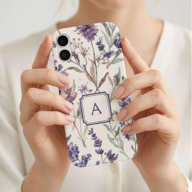 Wildflower Lavender Watercolor Monogram  iPhone Case (Creator Uploaded)