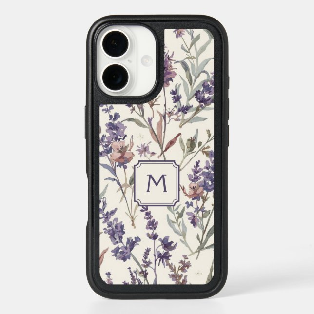 Wildflower Lavender Watercolor Monogram  Otterbox iPhone Case (Back)