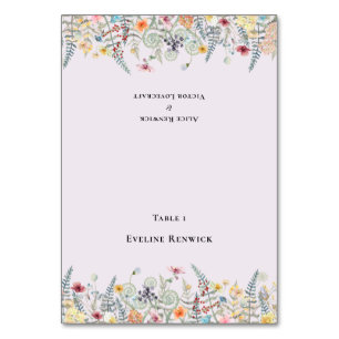 Wildflower Lavender Wedding Foldable Place Card