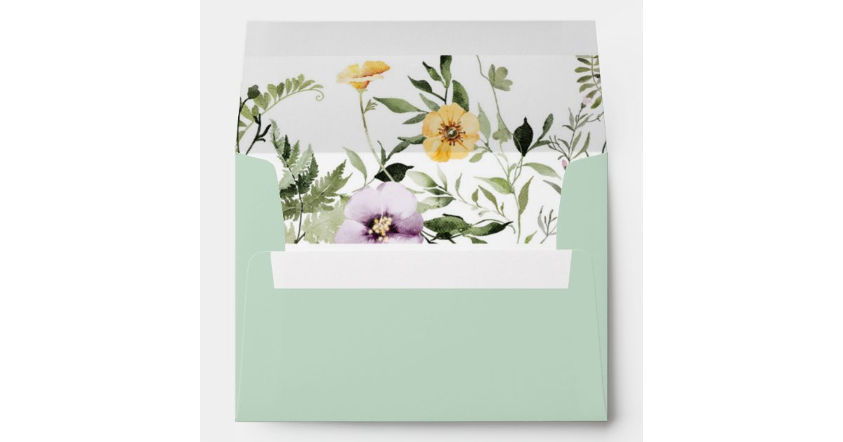 Wildflower lavender yellow envelopes 5x7 card Zazzle