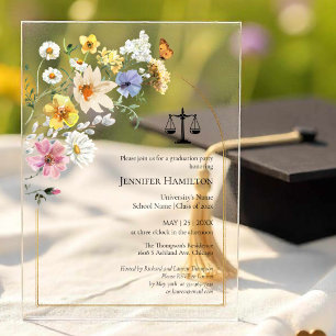 Wildflower Law School Graduation Party Photo Acrylic Invitations