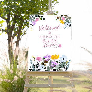 Wildflower Lawn Baby Shower White Welcome Easel Foam Board