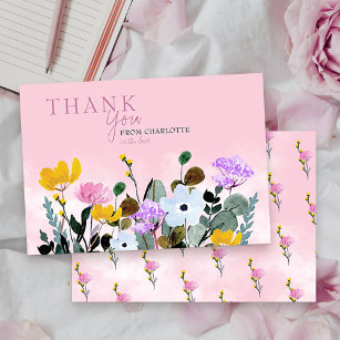 Wildflower Lawn Personalized Pink Thank You Card