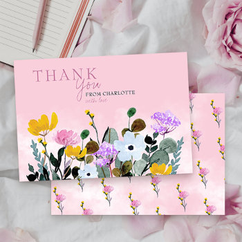 Wildflower Lawn Personalized Pink Thank You Card by darlingandmay at Zazzle