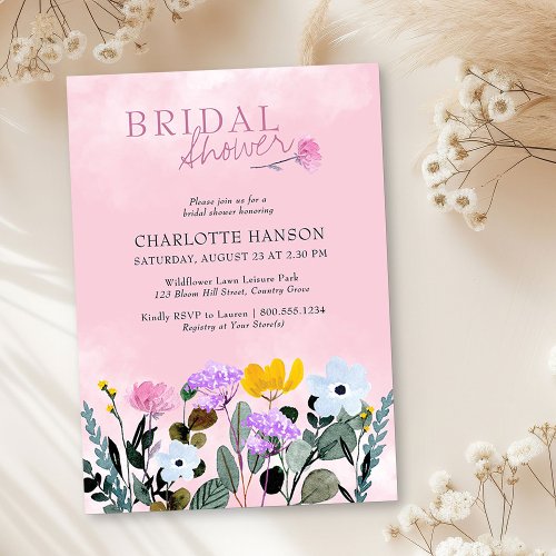 Wildflower Lawn Pretty Pink Bridal Shower Invitation