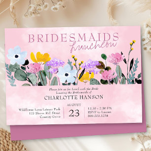 Wildflower Lawn Pretty Pink Bridesmaids Luncheon Invitation