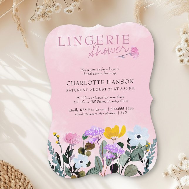 Wildflower Lawn Pretty Pink Lingerie Shower Invitation (Lingerie Shower Invitation from my Wildflower Lawn Bridal Shower collection)