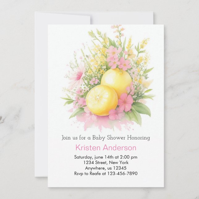 Wildflower Lemon Dreamy Girl Baby Shower Invitation (Front)