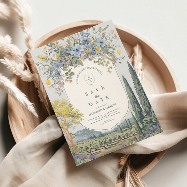 Wildflower Lemon Mediterranean Vineyard Wedding Save The Date (Creator Uploaded)