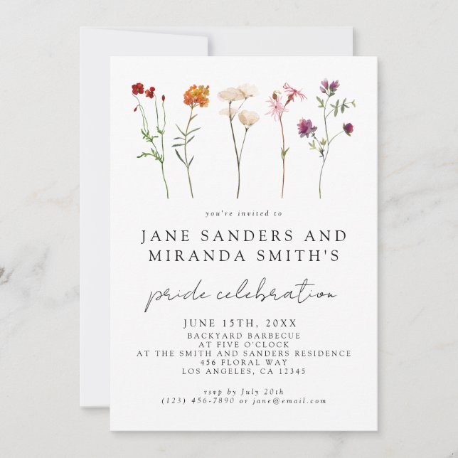 Wildflower Lesbian Floral Gay Pride Celebration Invitation (Front)