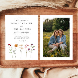 Wildflower Lesbian Pride Floral Photo Wedding Invitation
