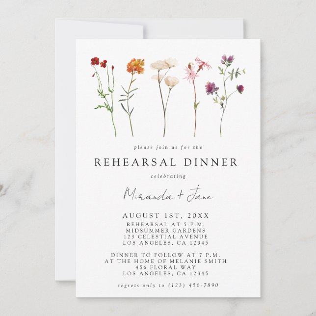 Wildflower Lesbian Pride Floral Rehearsal Dinner Invitation (Front)