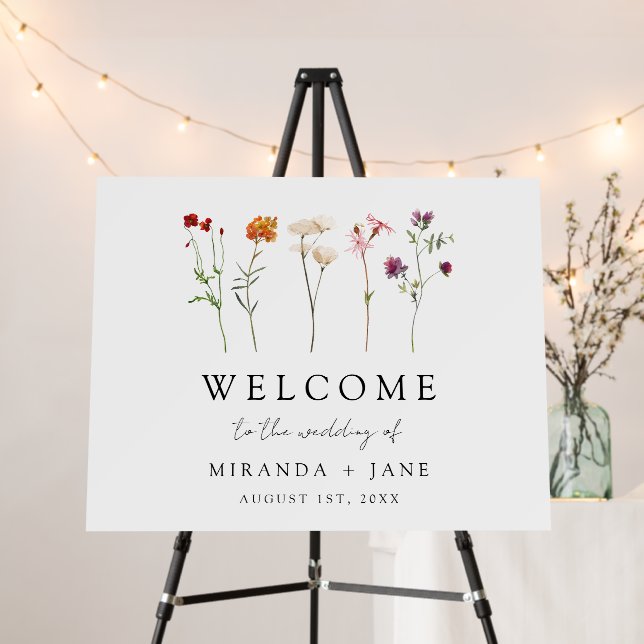 Wildflower Lesbian Pride Floral Wedding Welcome Foam Board (In Situ (Stand))