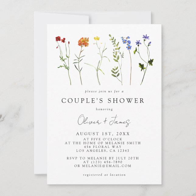 Wildflower LGBTQ Gay Pride Floral Couple's Shower Invitation (Front)
