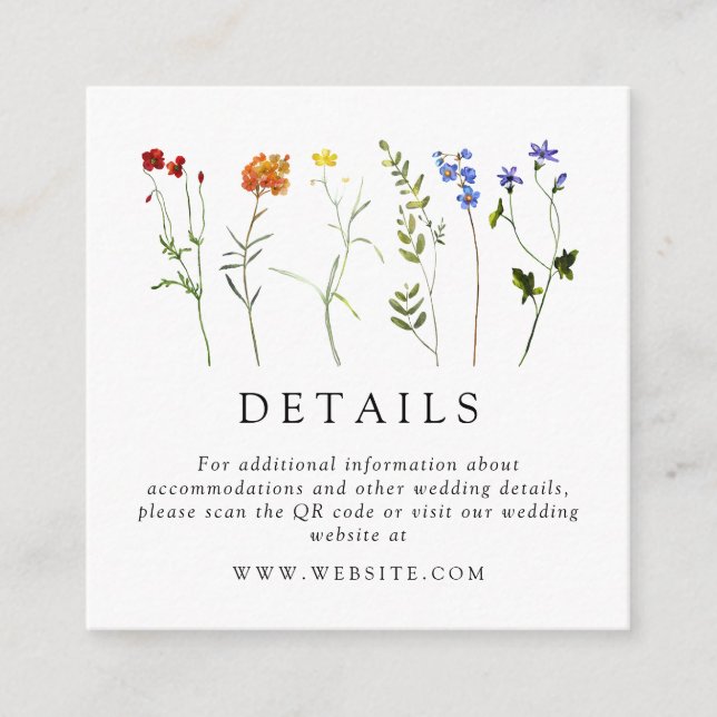 Wildflower LGBTQ Gay Pride Floral Wedding QR Code Enclosure Card (Front)