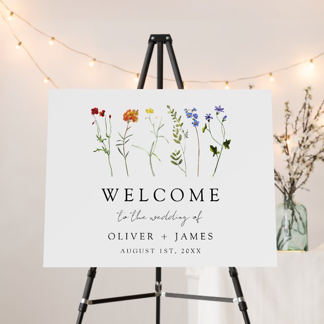 Wildflower LGBTQ Gay Pride Floral Wedding Welcome Foam Board (In Situ (Stand))