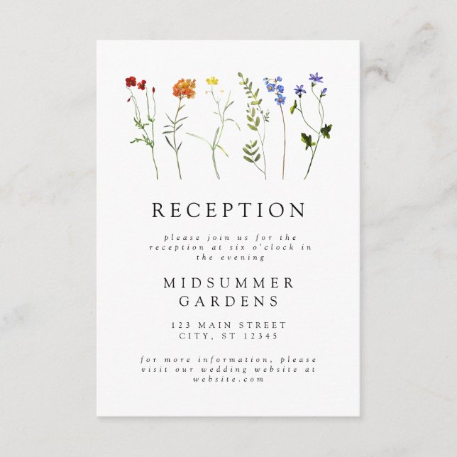 Wildflower LGBTQ Gay Pride Wedding Reception Info Enclosure Card (Front)