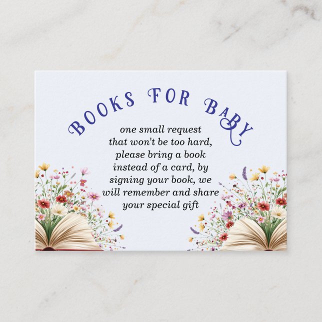Wildflower Light Blue Baby Shower Books For Baby Enclosure Card (Front)
