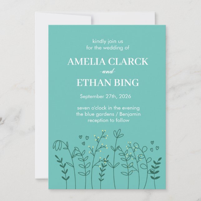 Wildflower Light Green Wedding Invitation (Front)