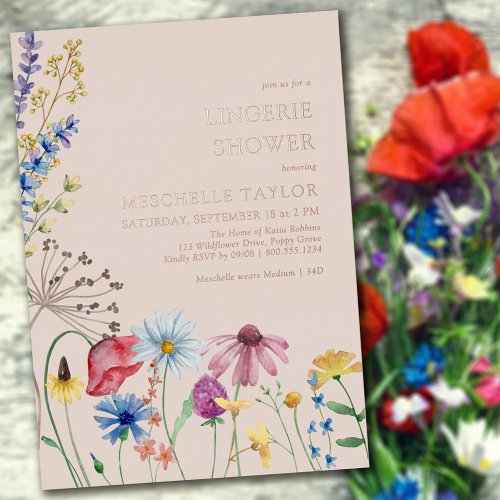 Wildflower Lingerie Shower Rustic Rose Gold Foil Invitation